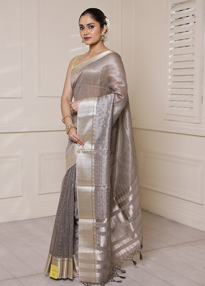 Grey Tissue Silk Saree With Blouse Piece