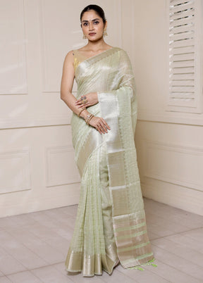 Green Tissue Silk Saree With Blouse Piece