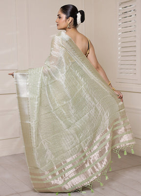 Green Tissue Silk Saree With Blouse Piece