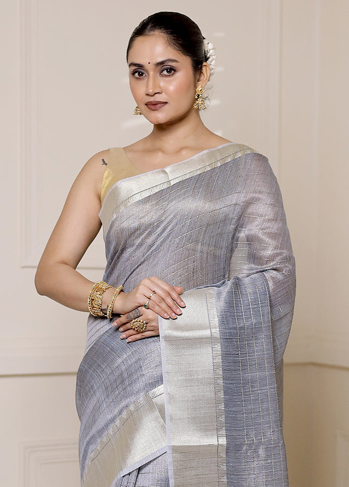 Grey Tissue Silk Saree With Blouse Piece