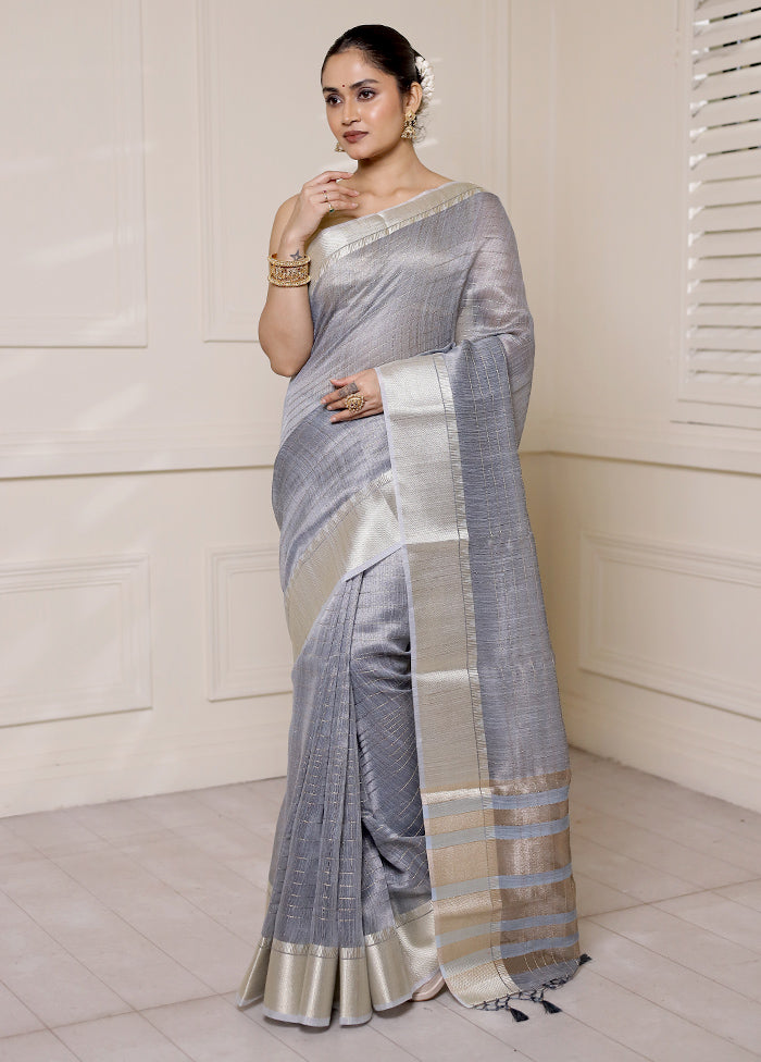 Grey Tissue Silk Saree With Blouse Piece