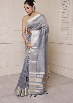 Grey Tissue Silk Saree With Blouse Piece