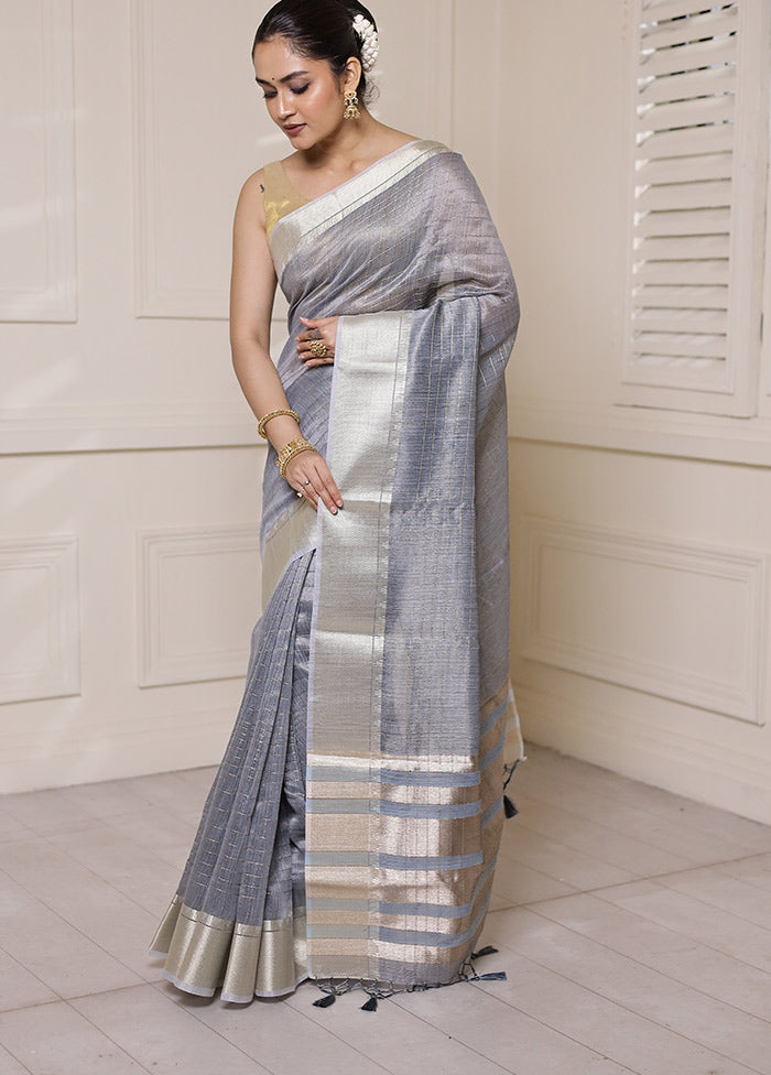 Grey Tissue Silk Saree With Blouse Piece