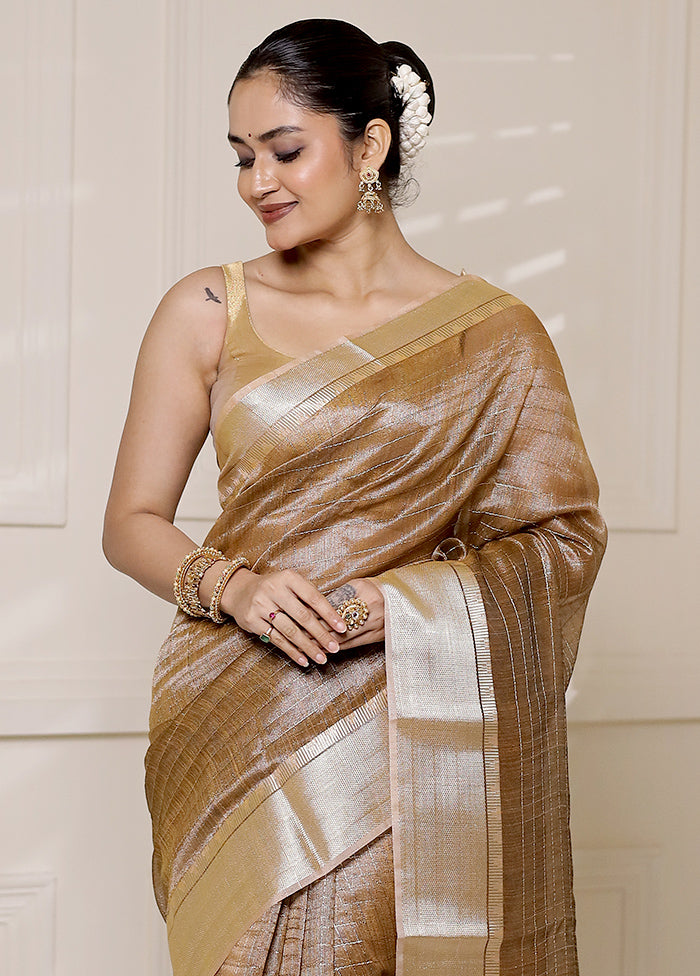 Brown Tissue Silk Saree With Blouse Piece