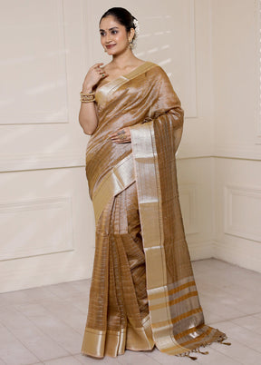 Brown Tissue Silk Saree With Blouse Piece