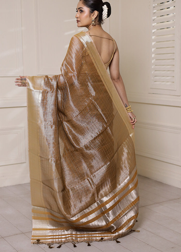 Brown Tissue Silk Saree With Blouse Piece