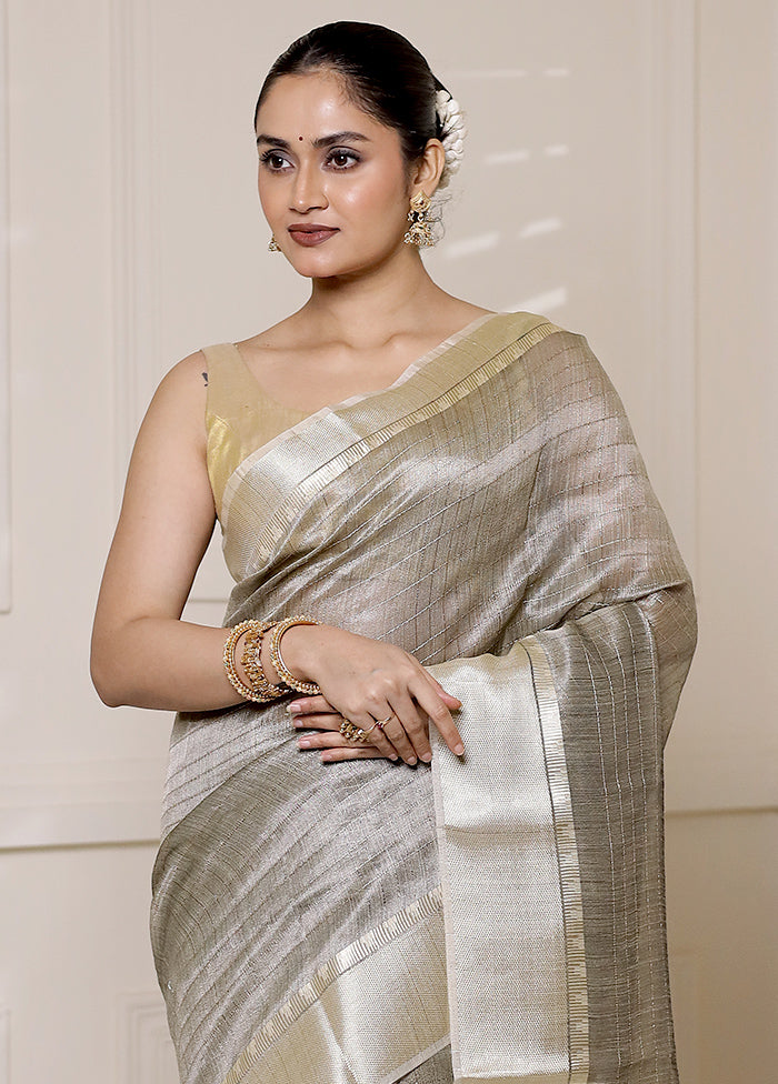 Grey Tissue Silk Saree With Blouse Piece