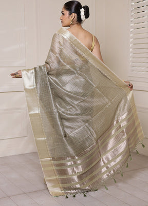 Grey Tissue Silk Saree With Blouse Piece