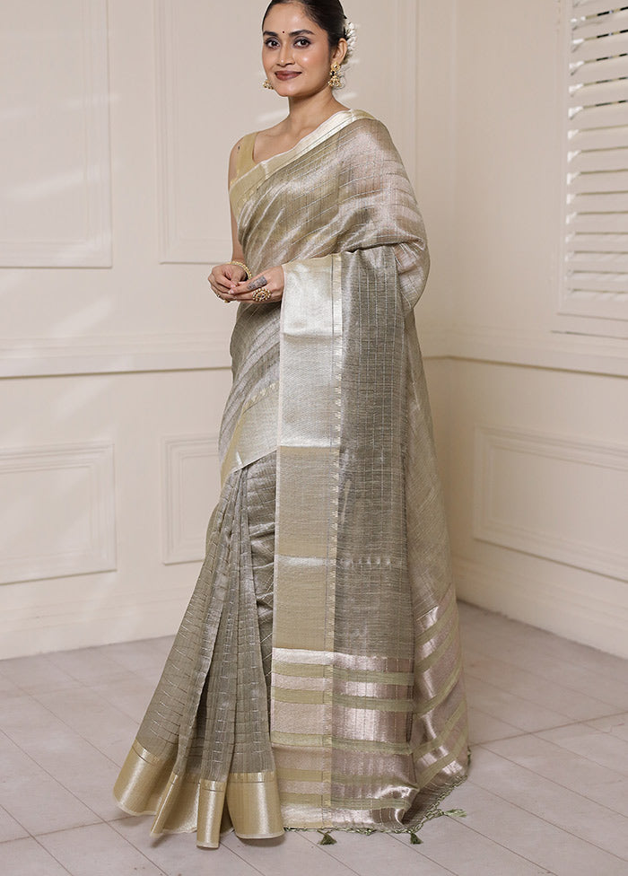 Grey Tissue Silk Saree With Blouse Piece