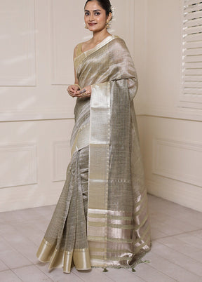 Grey Tissue Silk Saree With Blouse Piece