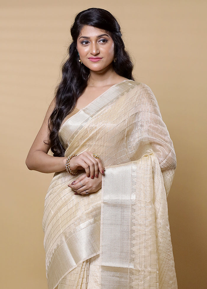 Cream Tissue Silk Saree With Blouse Piece