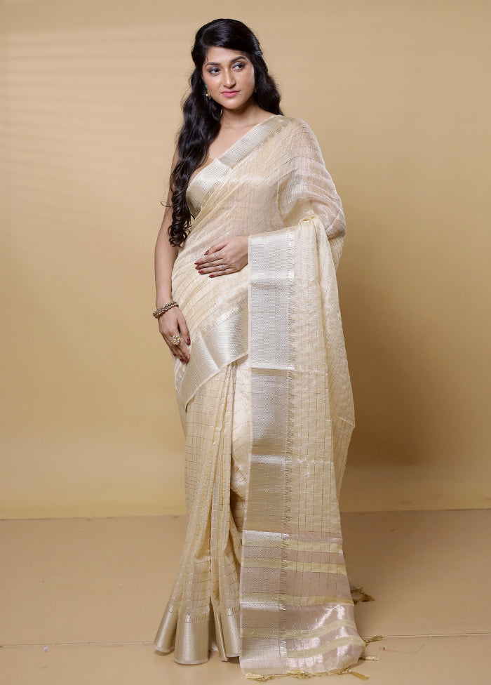 Cream Tissue Silk Saree With Blouse Piece