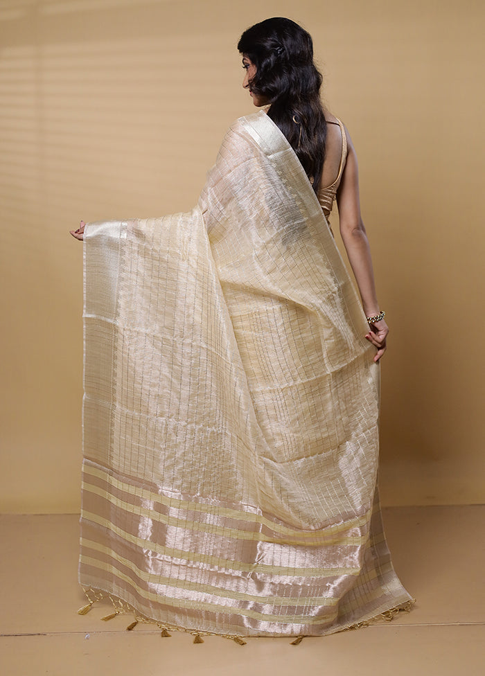 Cream Tissue Silk Saree With Blouse Piece