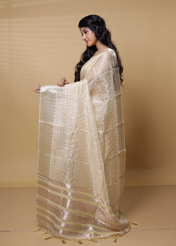 Cream Tissue Silk Saree With Blouse Piece