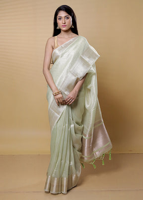 Green Tissue Silk Saree With Blouse Piece