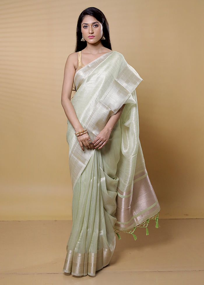 Green Tissue Silk Saree With Blouse Piece