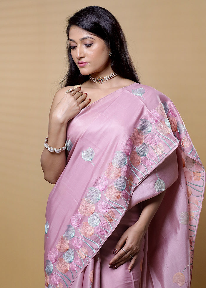 Pink Dupion Silk Saree With Blouse Piece