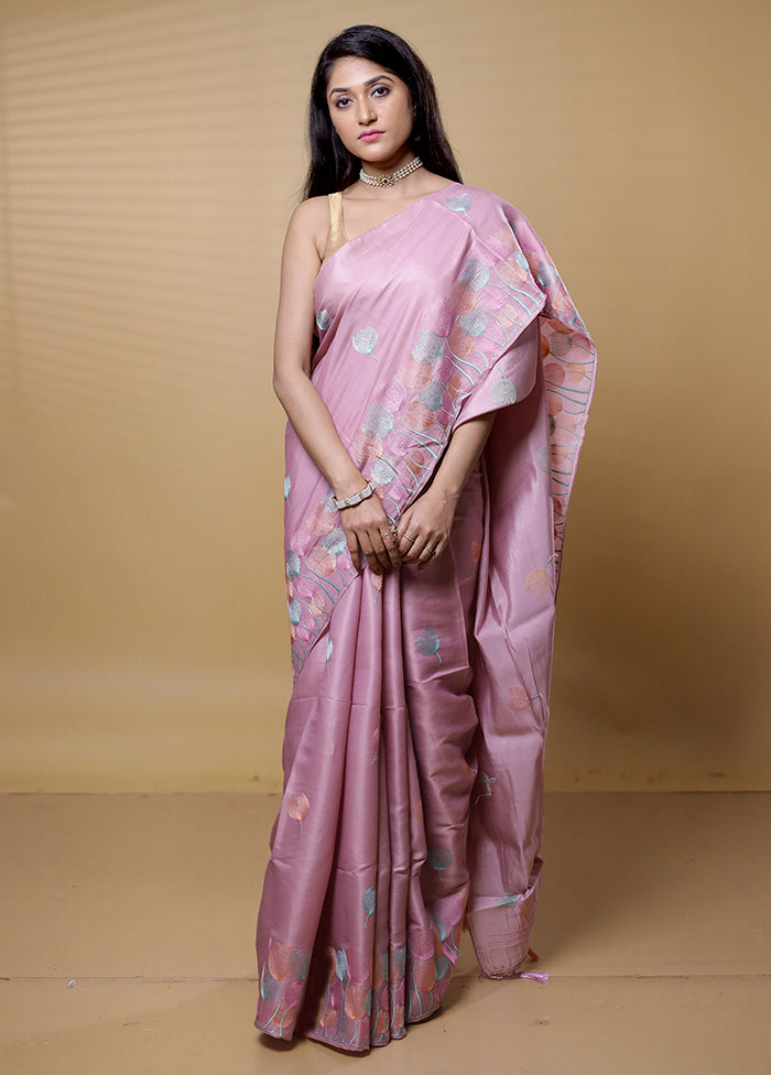 Pink Dupion Silk Saree With Blouse Piece