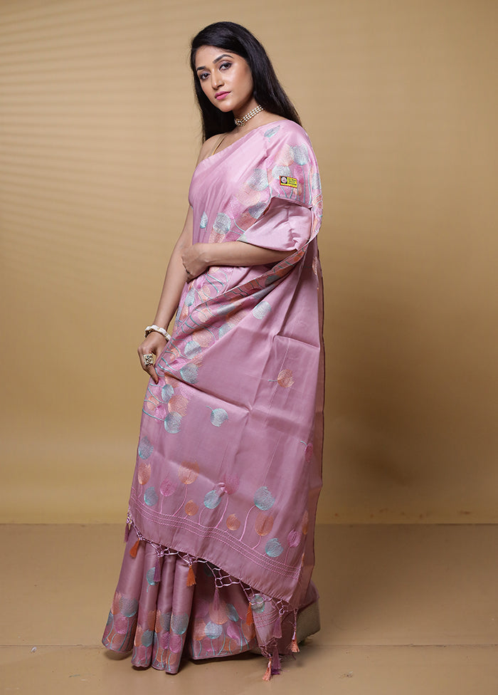 Pink Dupion Silk Saree With Blouse Piece