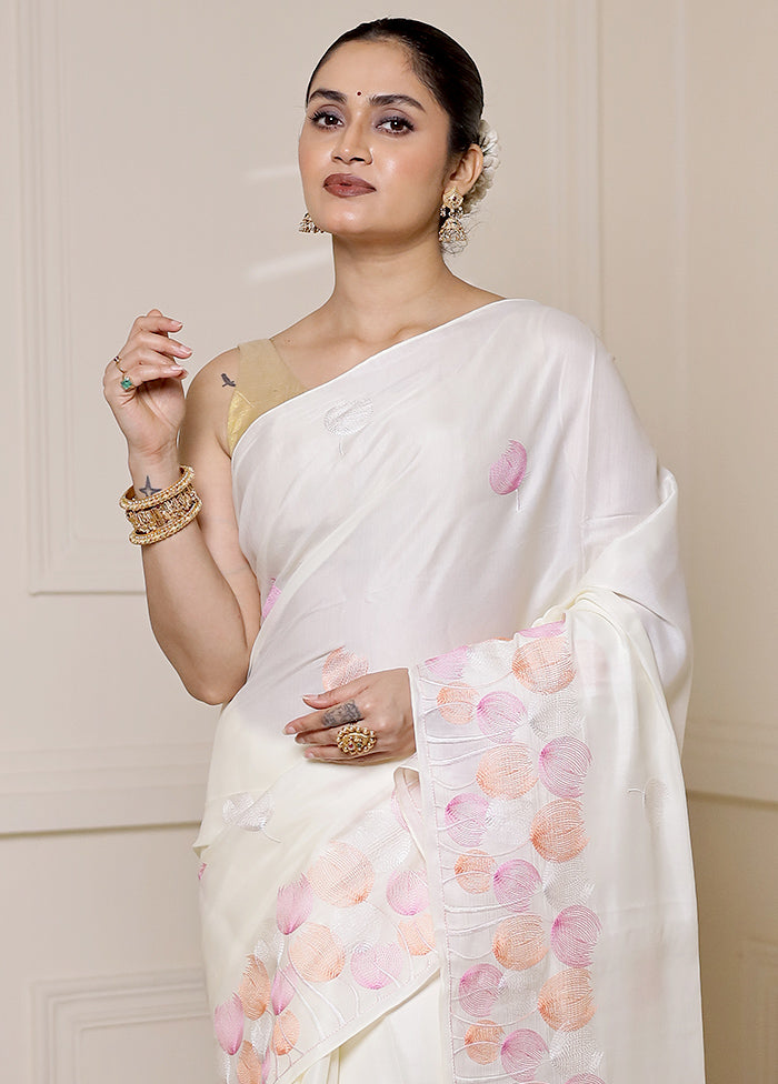 White Dupion Silk Saree With Blouse Piece