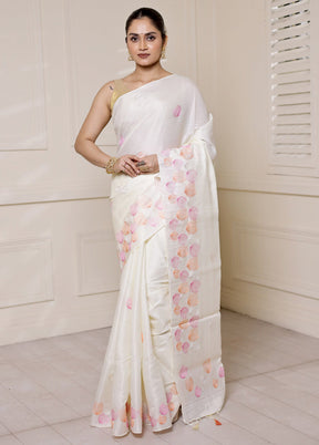 White Dupion Silk Saree With Blouse Piece