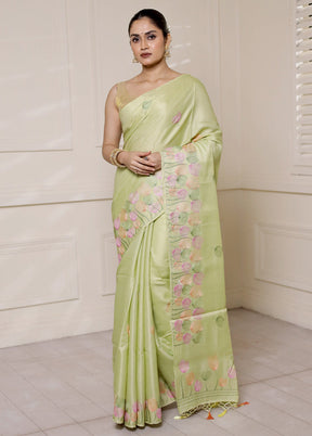 Green Dupion Silk Saree With Blouse Piece