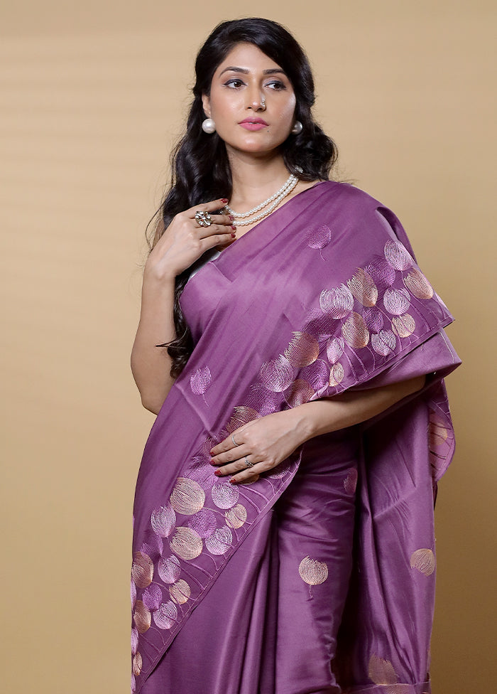 Purple Dupion Silk Saree With Blouse Piece