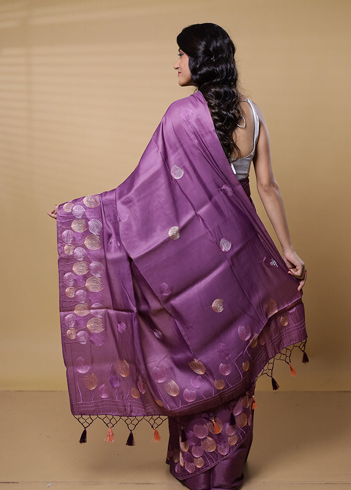 Purple Dupion Silk Saree With Blouse Piece