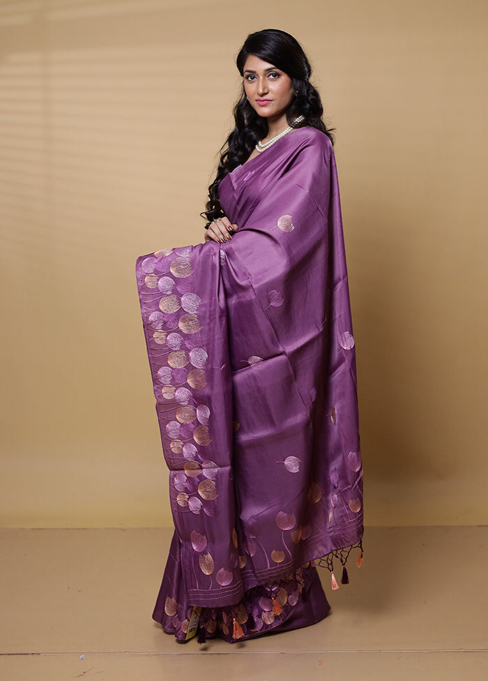 Purple Dupion Silk Saree With Blouse Piece