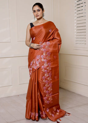 Rust Dupion Silk Saree With Blouse Piece