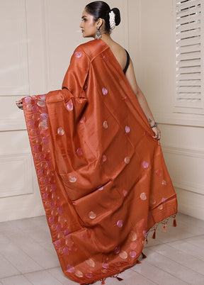 Rust Dupion Silk Saree With Blouse Piece