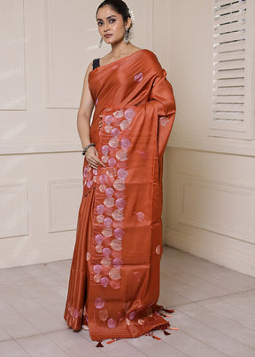 Rust Dupion Silk Saree With Blouse Piece