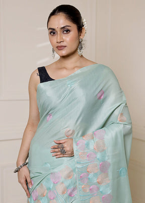 Green Dupion Silk Saree With Blouse Piece