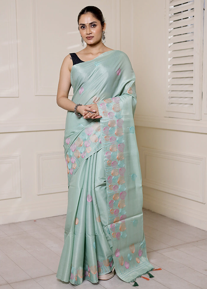 Green Dupion Silk Saree With Blouse Piece