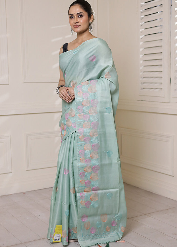 Green Dupion Silk Saree With Blouse Piece