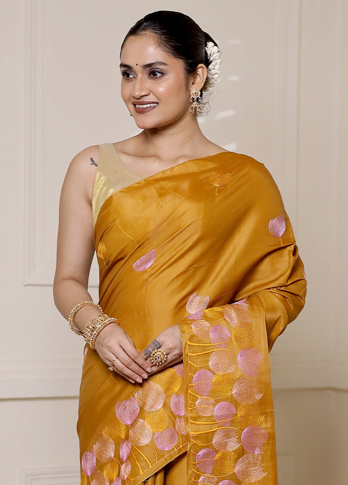 Yellow Dupion Silk Saree With Blouse Piece