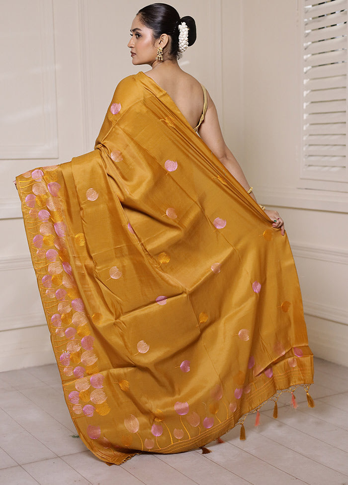 Yellow Dupion Silk Saree With Blouse Piece