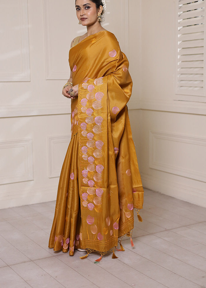 Yellow Dupion Silk Saree With Blouse Piece