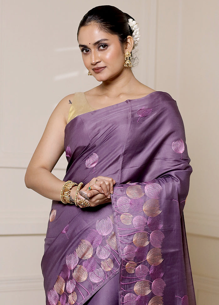 Purple Dupion Silk Saree With Blouse Piece