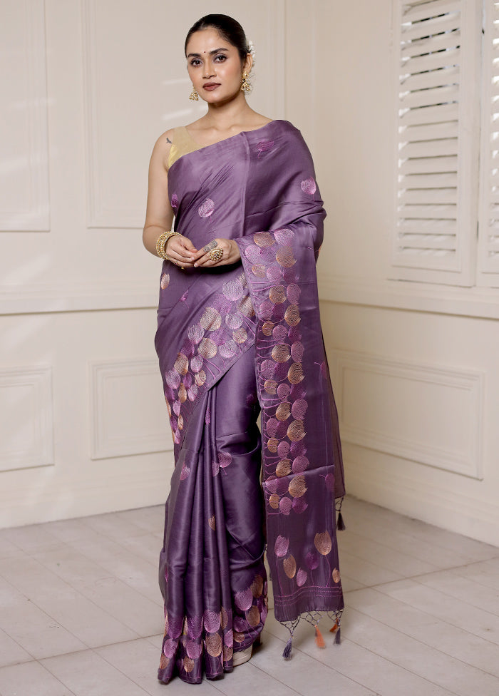 Purple Dupion Silk Saree With Blouse Piece