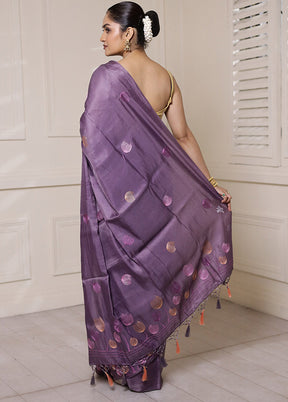 Purple Dupion Silk Saree With Blouse Piece