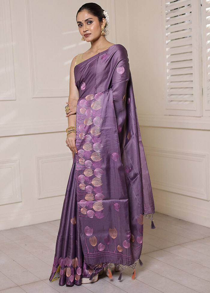 Purple Dupion Silk Saree With Blouse Piece