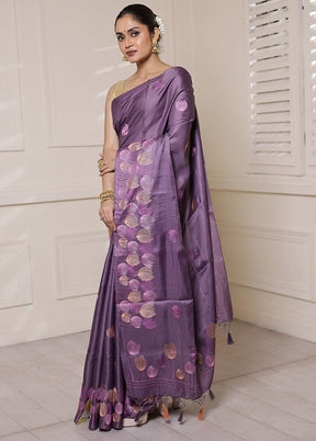 Purple Dupion Silk Saree With Blouse Piece