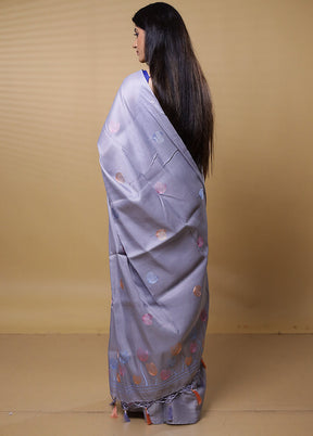 Grey Dupion Silk Saree With Blouse Piece