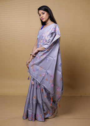 Grey Dupion Silk Saree With Blouse Piece