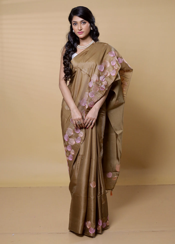 Green Dupion Silk Saree With Blouse Piece