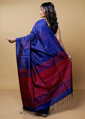 Blue Handloom Kanjivaram Pure Silk Saree With Blouse Piece