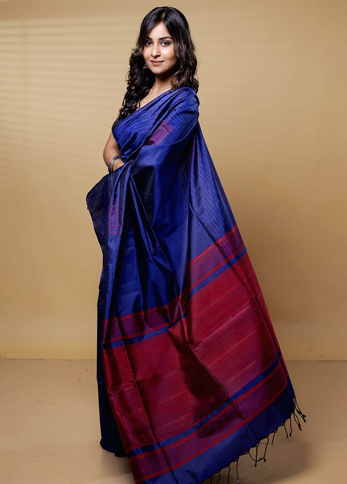 Blue Handloom Kanjivaram Pure Silk Saree With Blouse Piece