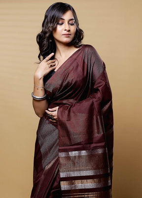 Brown Handloom Kanchipuram Pure Silk Saree With Blouse Piece