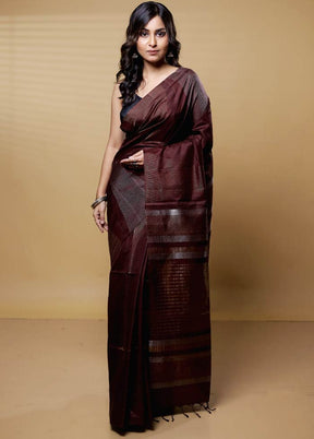 Brown Handloom Kanchipuram Pure Silk Saree With Blouse Piece